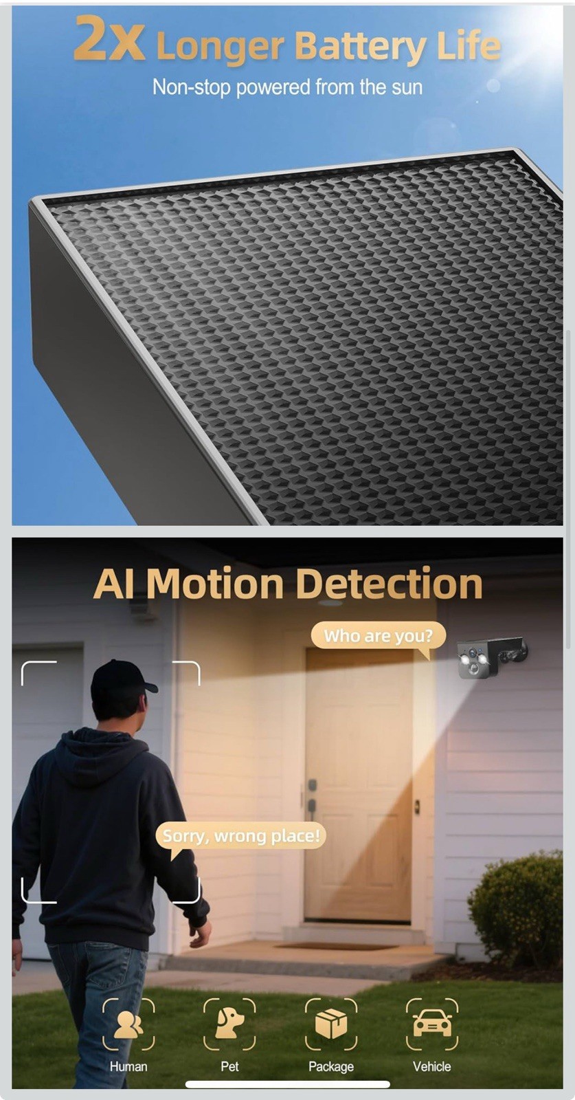 Solar Security Cameras Wireless Outdoor 2K Battery Powered AI Motion Detection