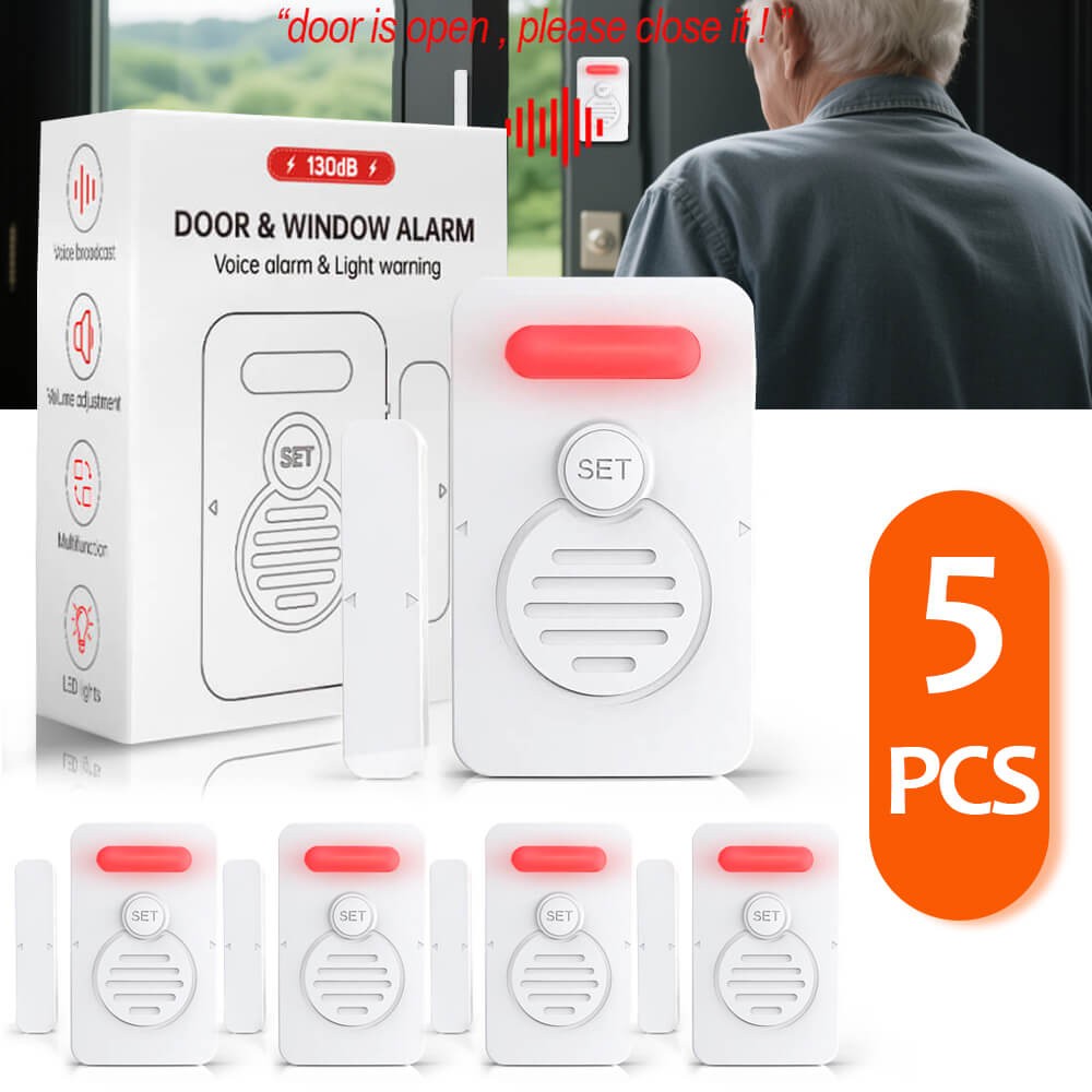 Voice Door Alarm Wireless Doorbell Magnetic 3-Level Volume Speaks Aloud 90 dB ×5