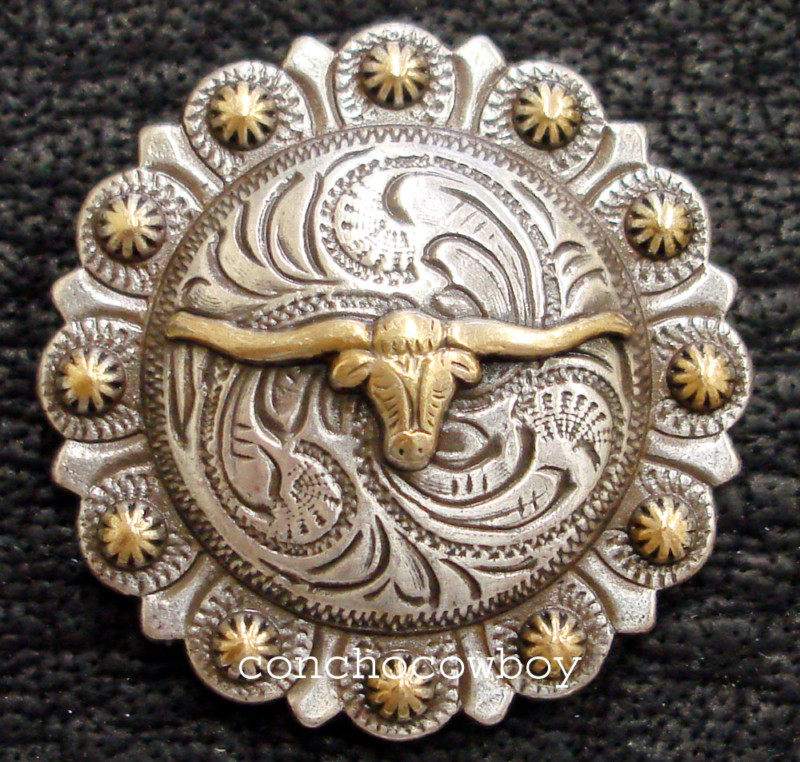 WESTERN HORSE SADDLE TACK ANTIQUE GOLD LONGHORN BERRY CONCHO 1-3/4" SCREW BACK