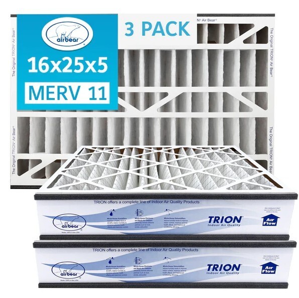Trion Air Bear 259112-105 (3 Pack) Pleated Furnace Air Filter 16"x25"x5" MERV 11