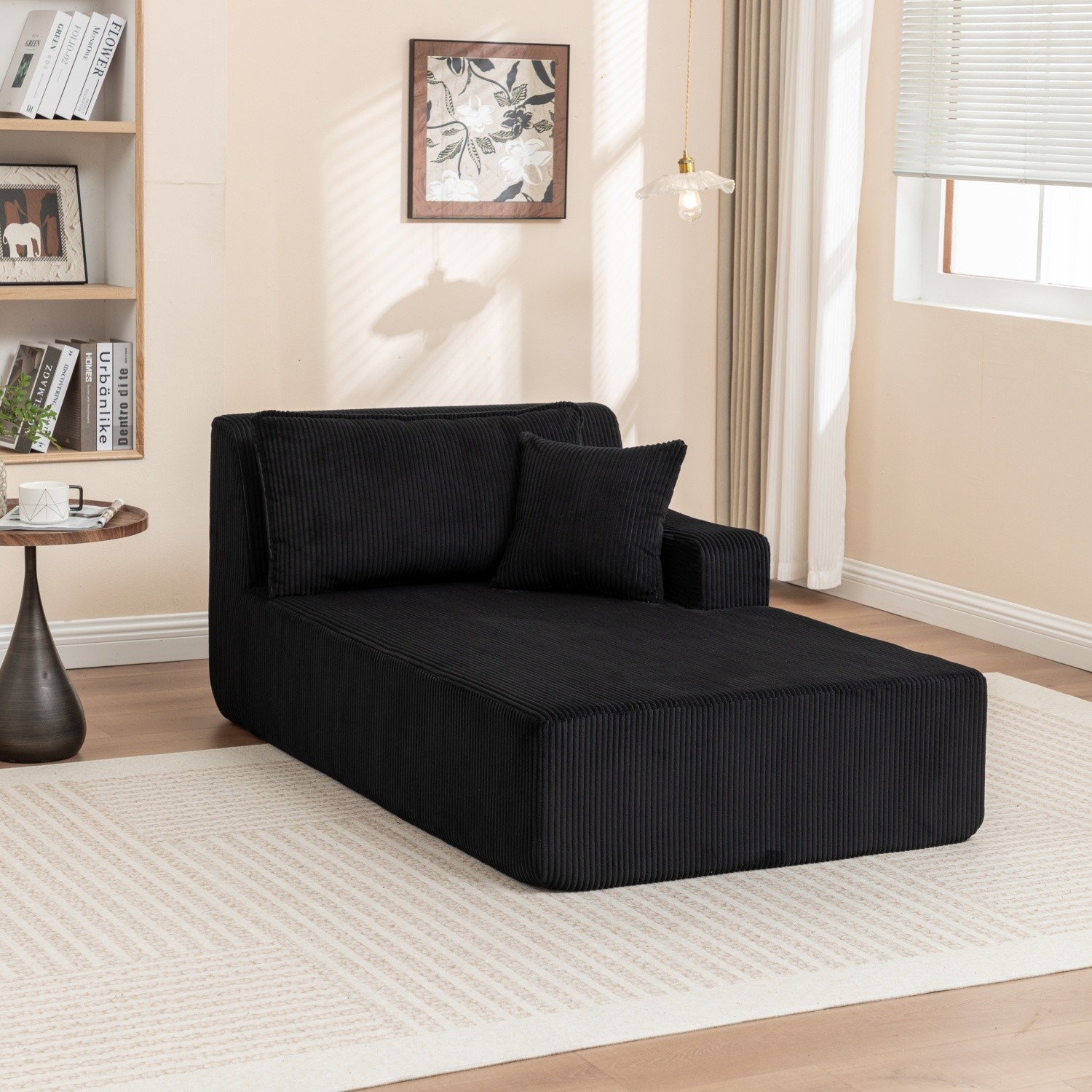 Modern Single Upholstered Chaise Lounge Chair w/ Left Armrest for Living Room