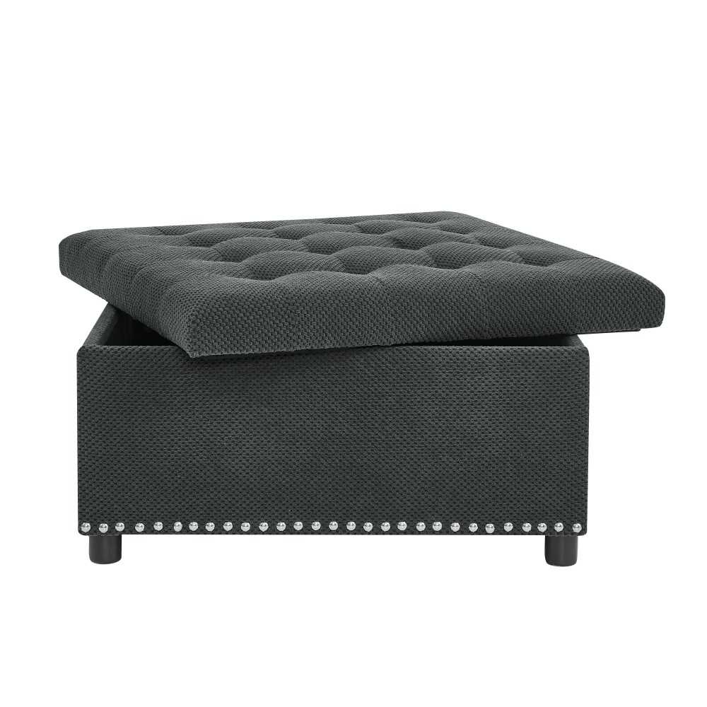 Storage Ottoman, Tufted Footstool, Nailhead Trim Ottoman, Square Storage Ottoman