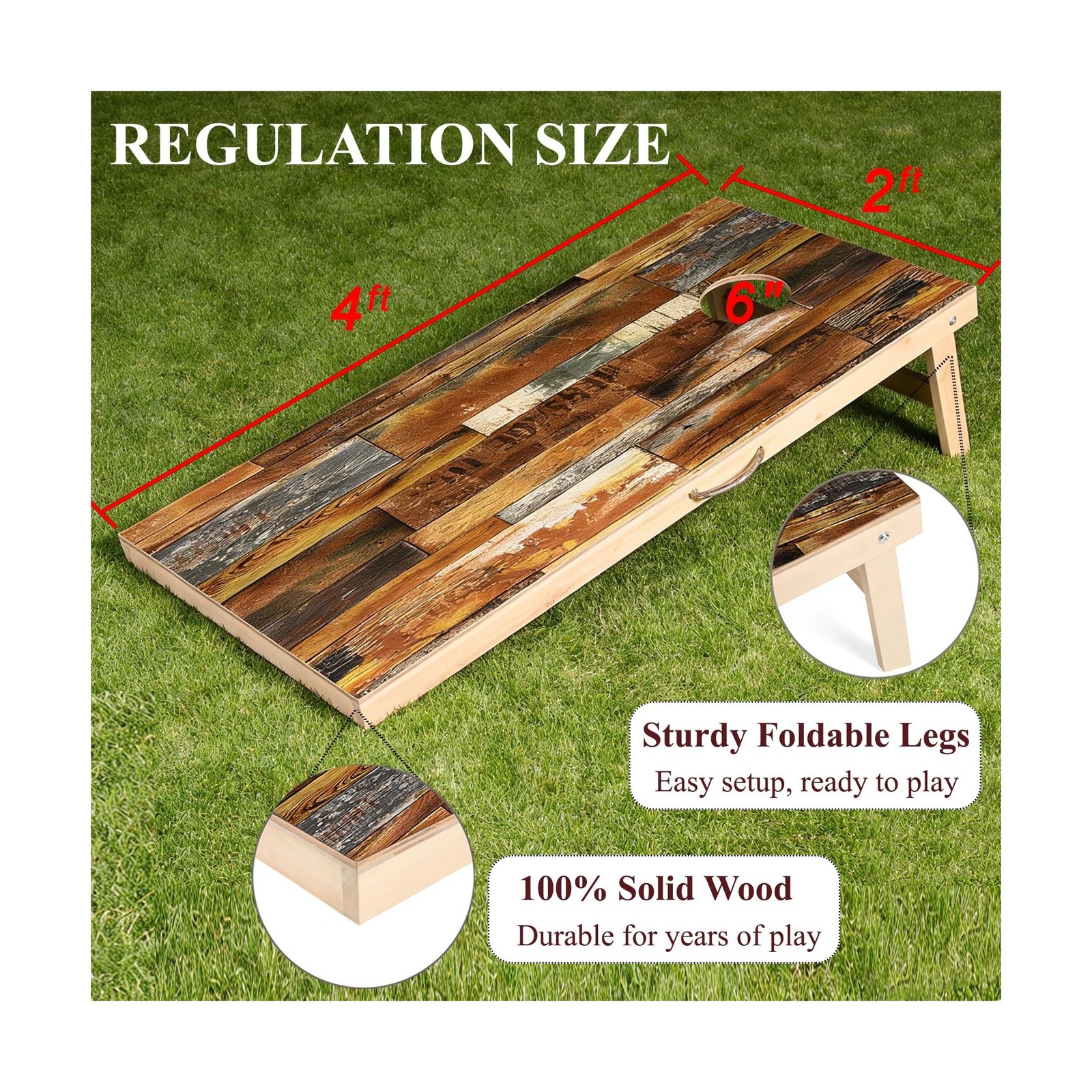 Sportdo 4x2 ft Solid Wood Cornhole Set with 8 Bean Bags, Regulation Size Corn...