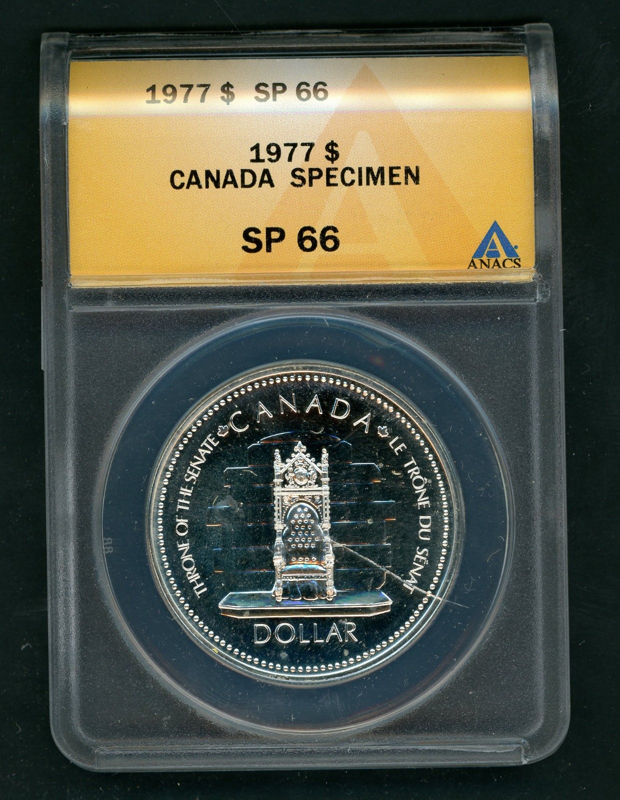 CANADA 1977 DOLLAR SILVER SPECIMEN COIN SLABBED ANACS SP 66 KM# 118 (0.375oz)