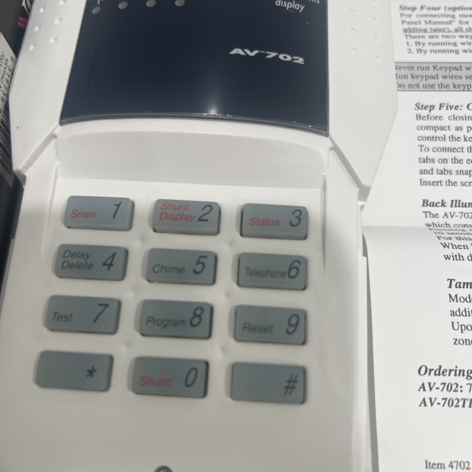 AV-GAD AV-702T LCD Alarm Keypad EasyLoader Security System w Box & Manuals