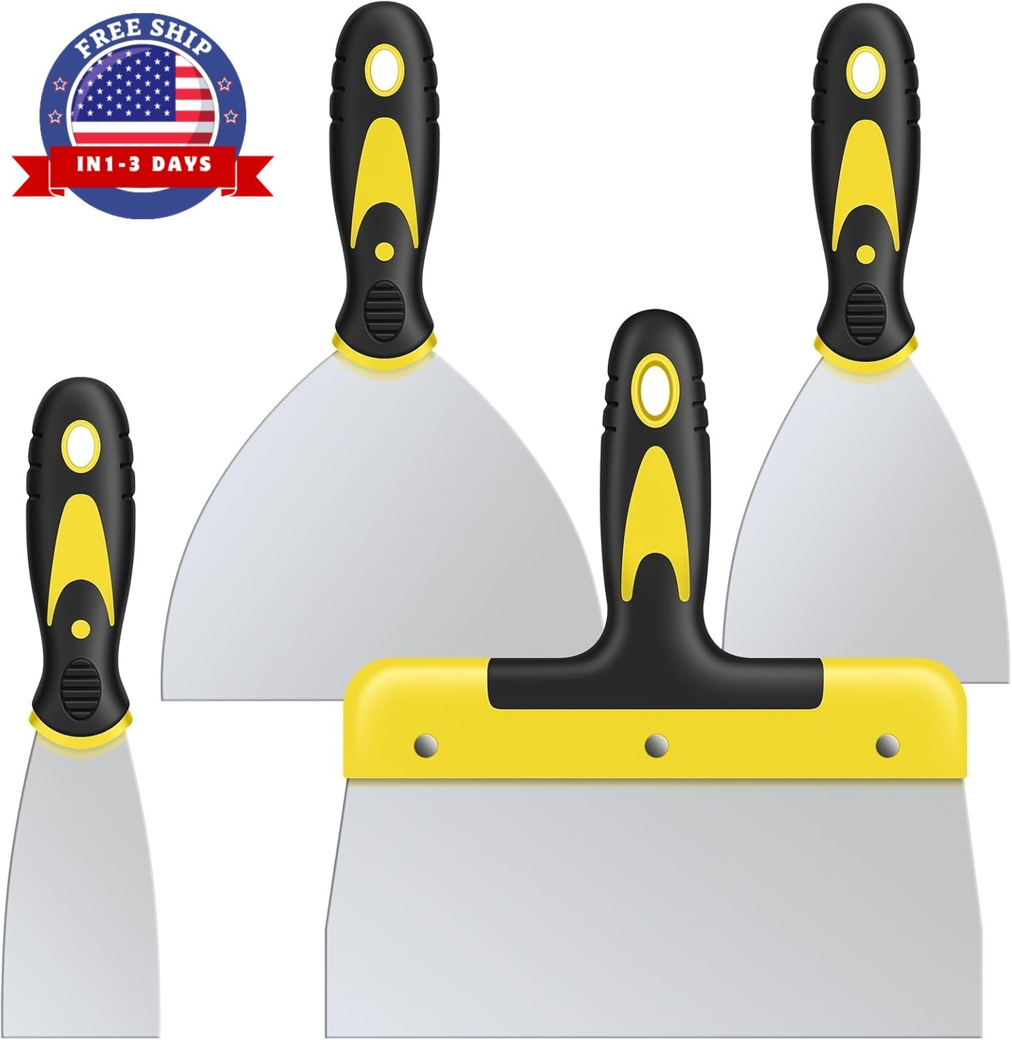 Set 4Pcs Espatulas Acero Inoxidable Mango Comodo 2 4 6 8in Pintura Yeso Papel