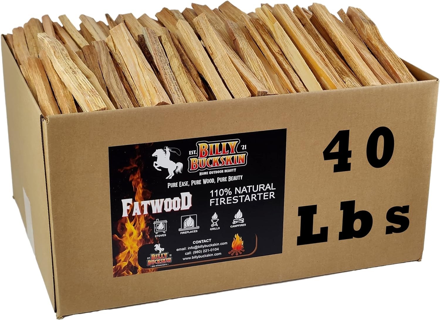 40lb Fatwood Fire Starter Sticks |100% Natural Fire Starters for Grill, Campfire