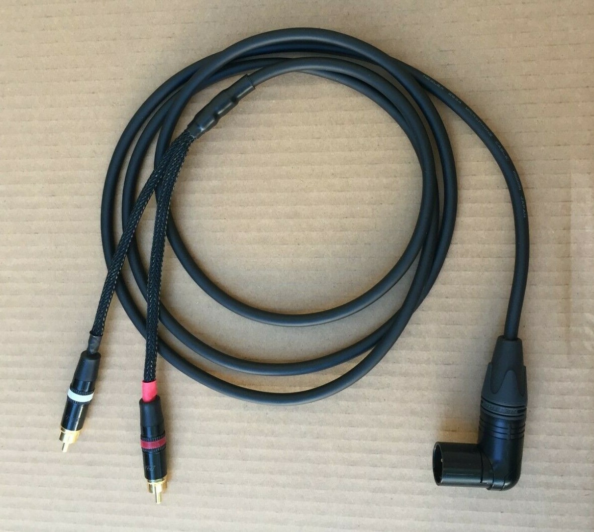 1FT to 25'FT Mogami 2534 Neutrik Gold XLR-Male Angle to 2-RCA Star Quad Cable