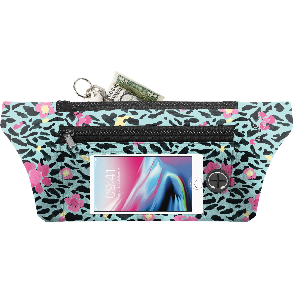 Jessica Simpson Zip Dual Pocket Running Waist Belt Fanny Pack, Animal Print NWT