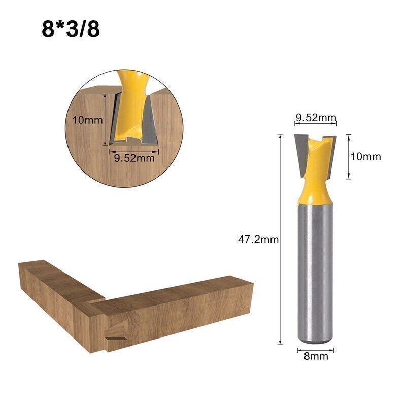 Durable 8mm Shank Carbide Dovetail Joint Router Bit Set Woodworking Cutter Tool