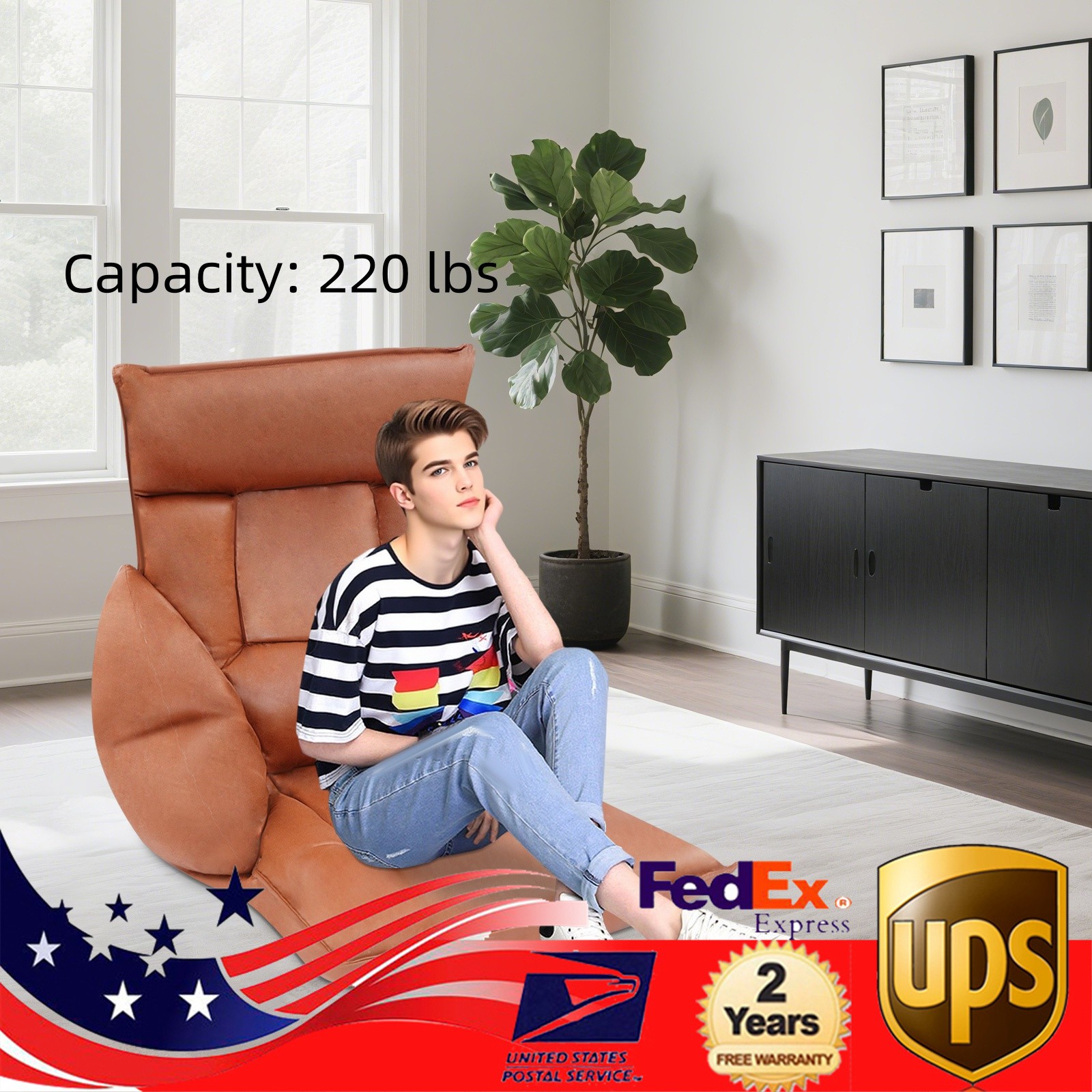 Adjustable 90°-180° Lazy Sofa Chair With Armrest Floor Standing Rest Stool Home