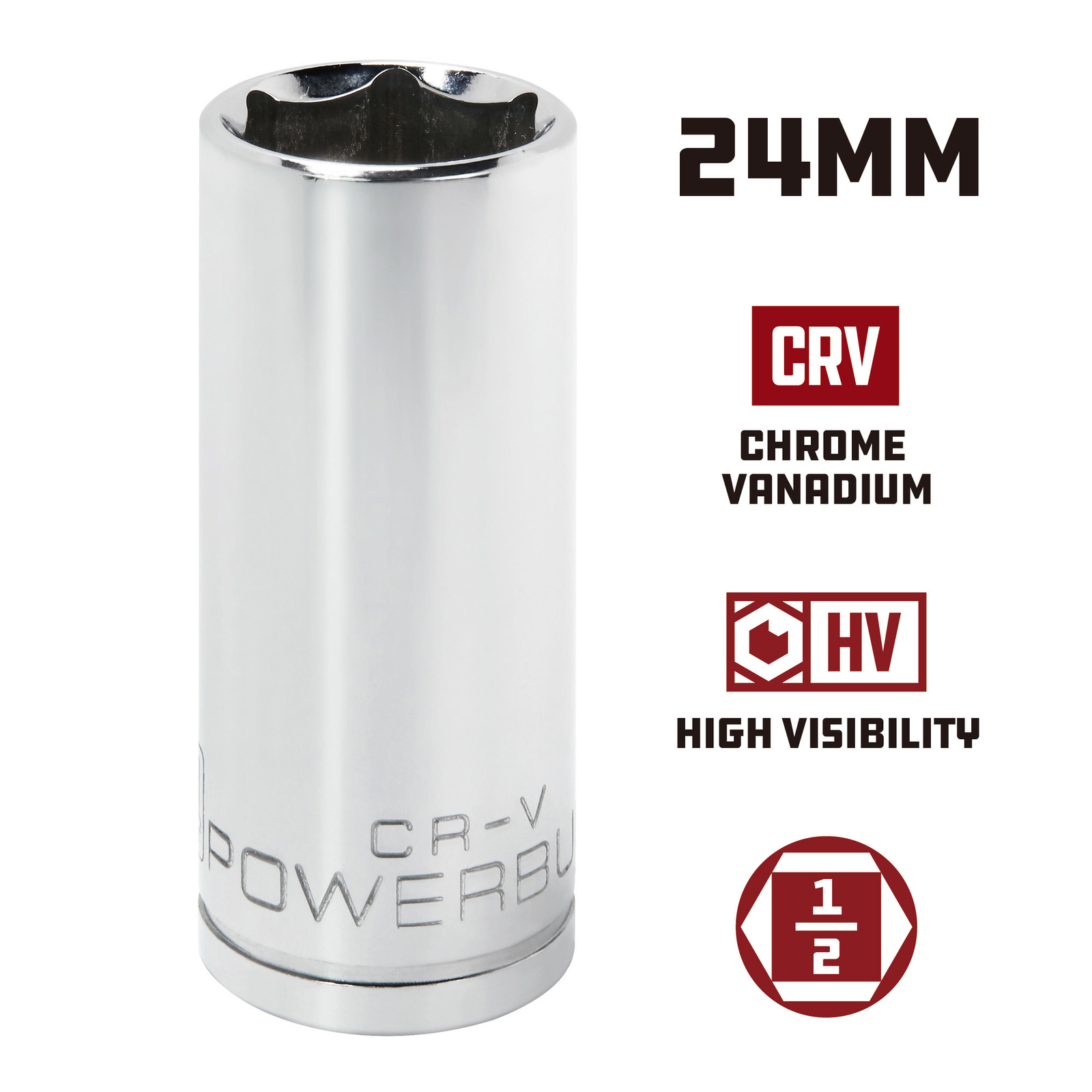 Powerbuilt 1/2 Inch Drive x 24 MM 6 Point Deep Socket - 640840