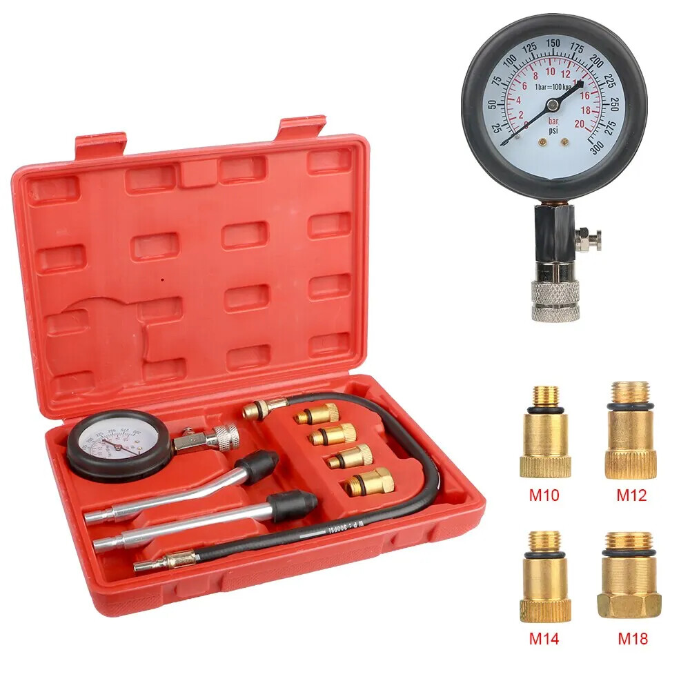 Car Cylinder Tester Kit Gasoline Engine Compression Meter 0-300PSI PressureGauge