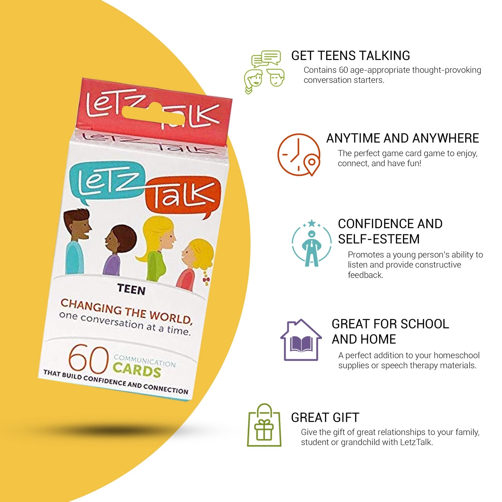 Letz Talk Conversation Cards for Teens - Communication Topics, Conversation S...