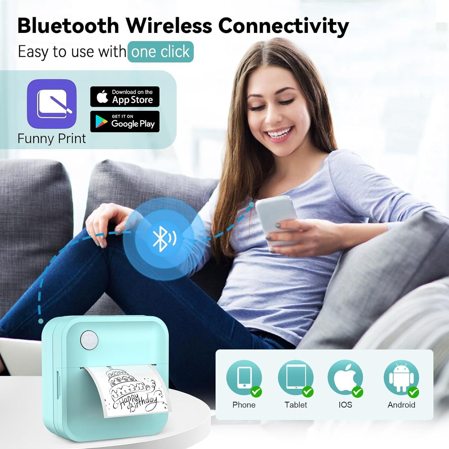 Label Maker Machine with Tape - Inkless Mini Bluetooth Label Printer with Multip