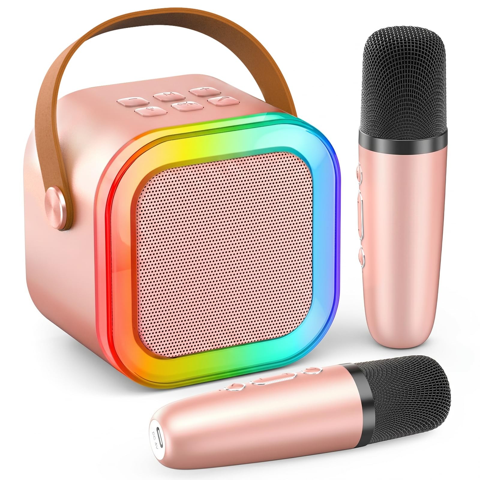 Mini Karaoke Machine, Portable Bluetooth Speaker & 2 Wireless Microphones