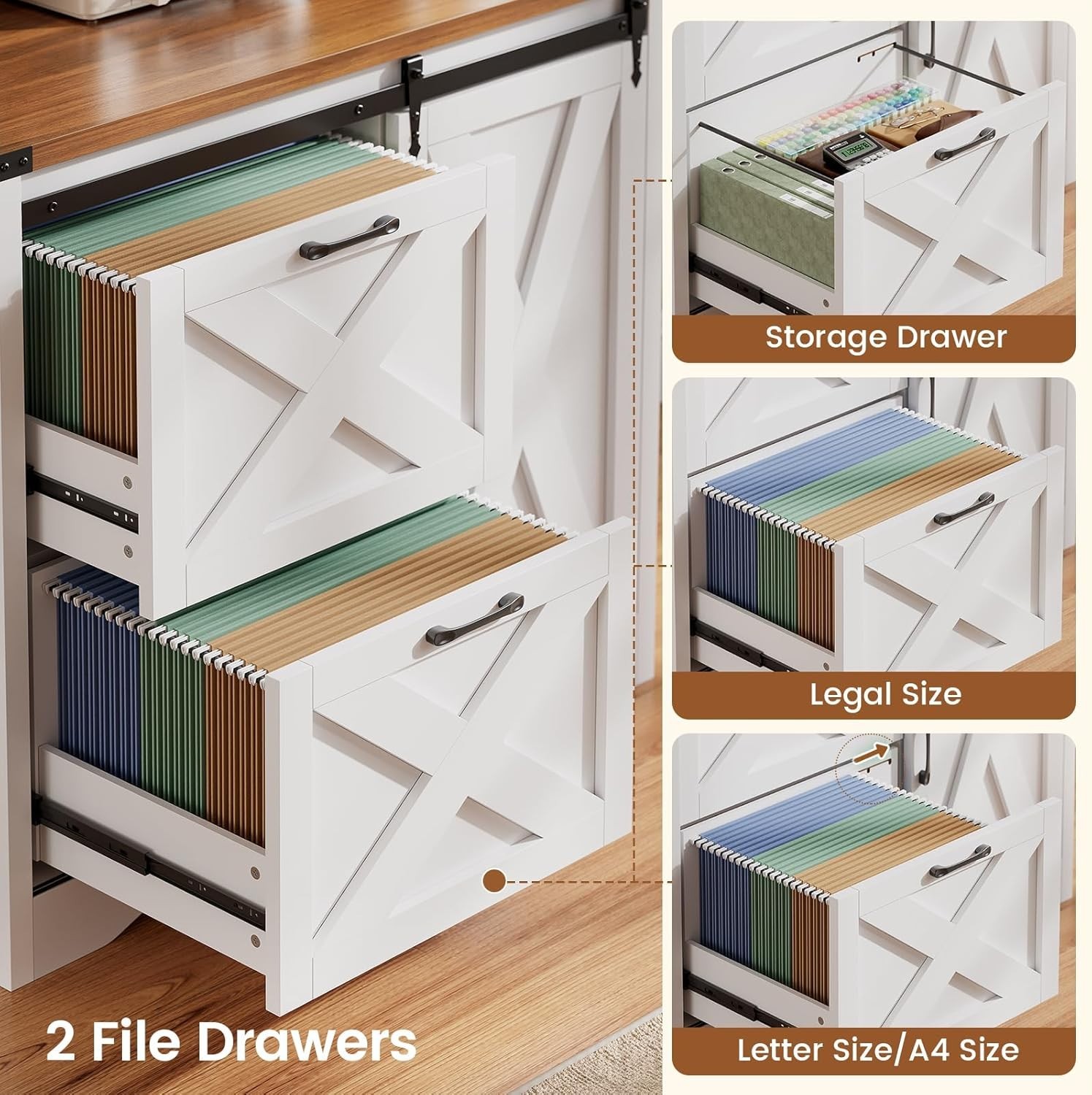 2 Drawer File Cabinet, Farmhouse Filing Cabinet fits Legal/Letter/A4 File