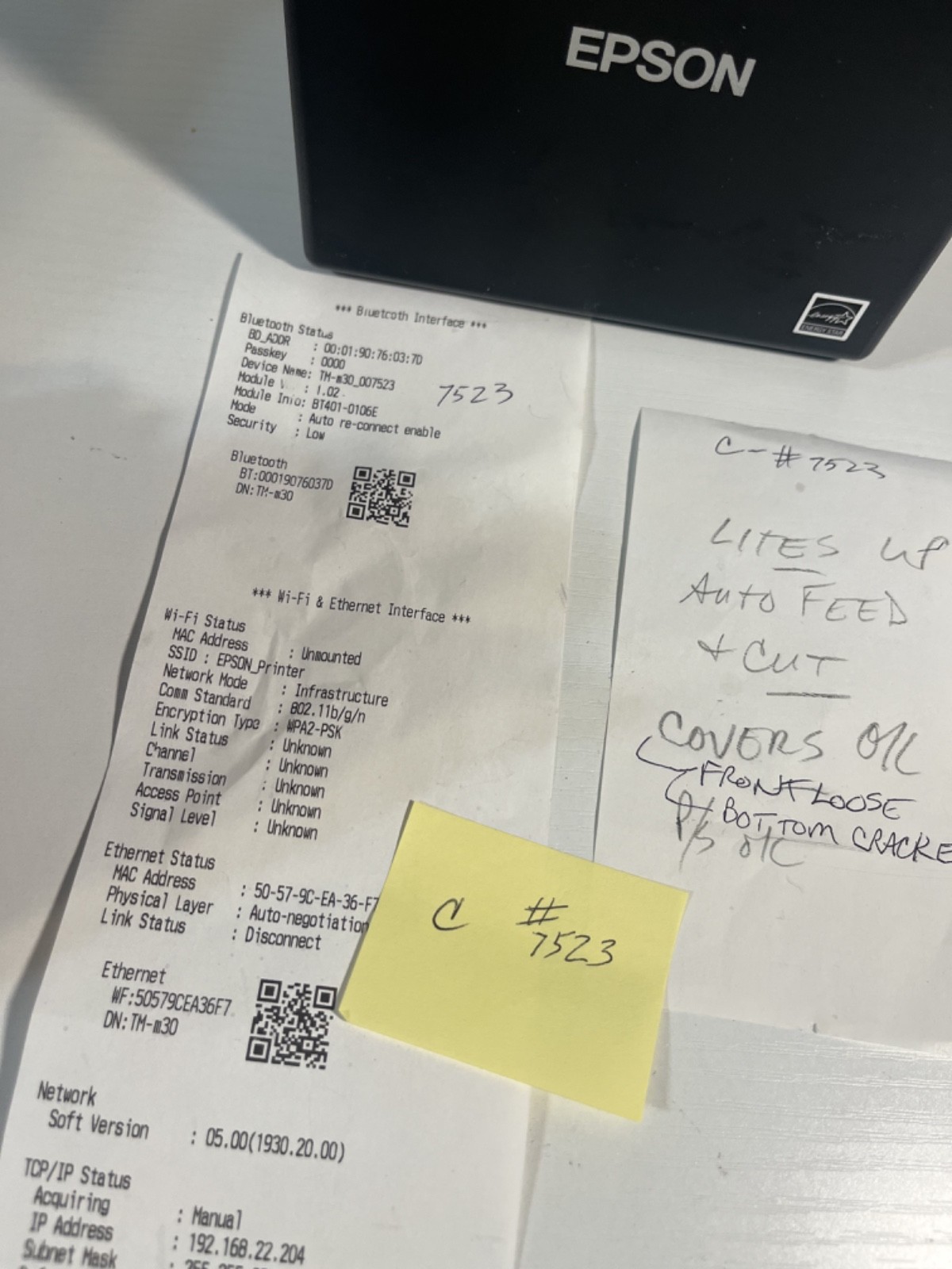 EPSON TMm30ii BLUETOOTH Printer + Power Supply ~TESTED #c7523 $5s/h
