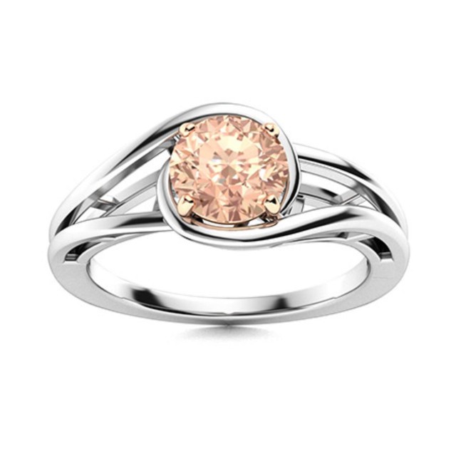 Solitaire 5MM Round Morganite Split Shank Wedding Ring 925 Sterling Silver