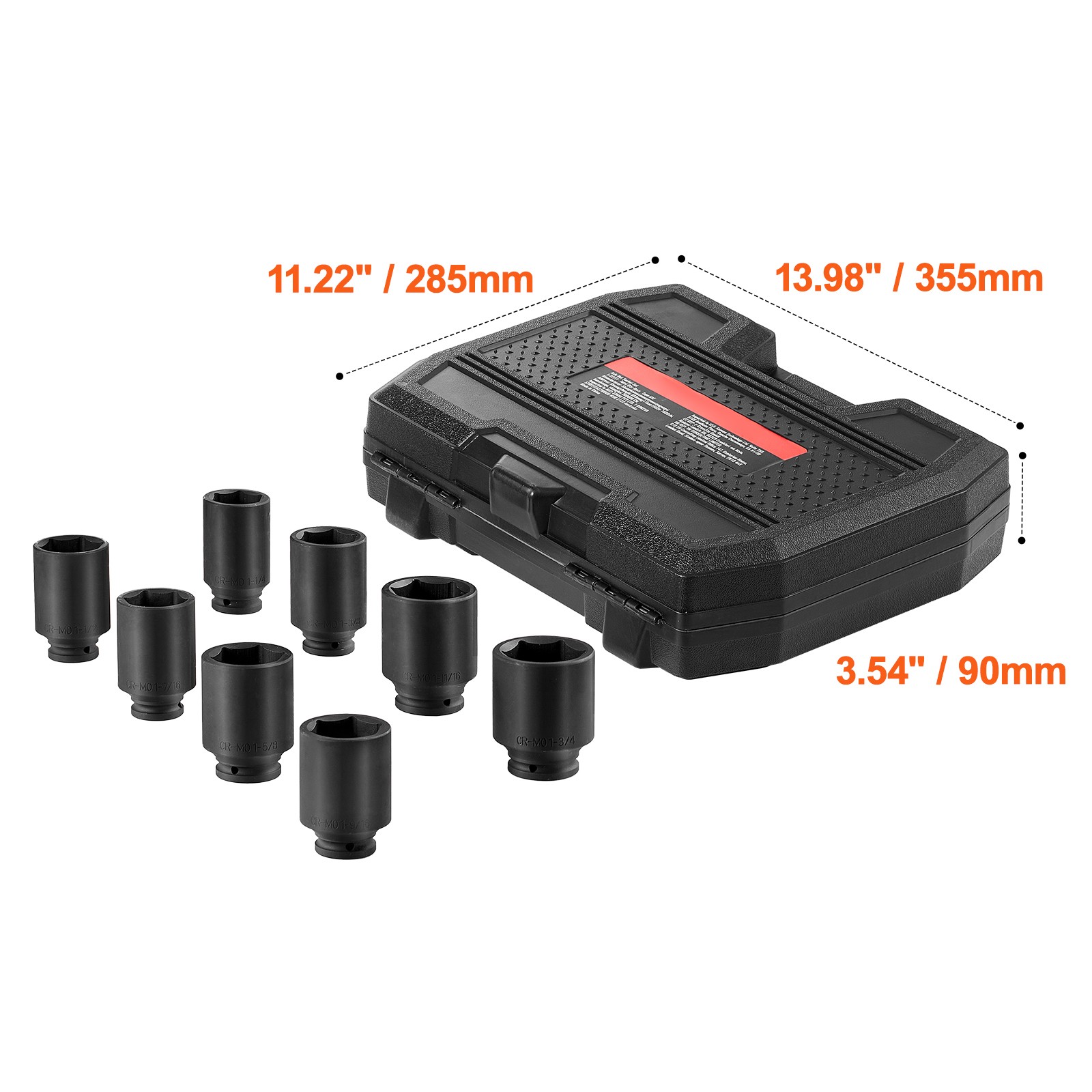 Uimoso 8PCS 1/2" Drive Deep 6-Point SAE Axle Nut Impact Socket Set