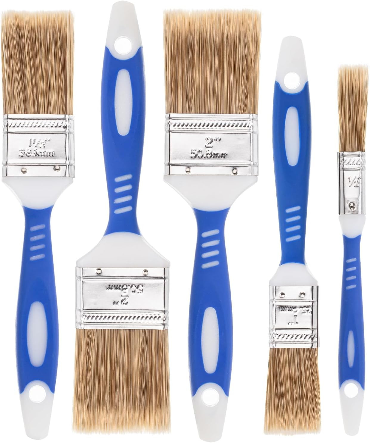 5 Pcs Paint Brushes for Walls, 0.5", 1", 1.5" & 2", Synthetic Bristle, Furniture
