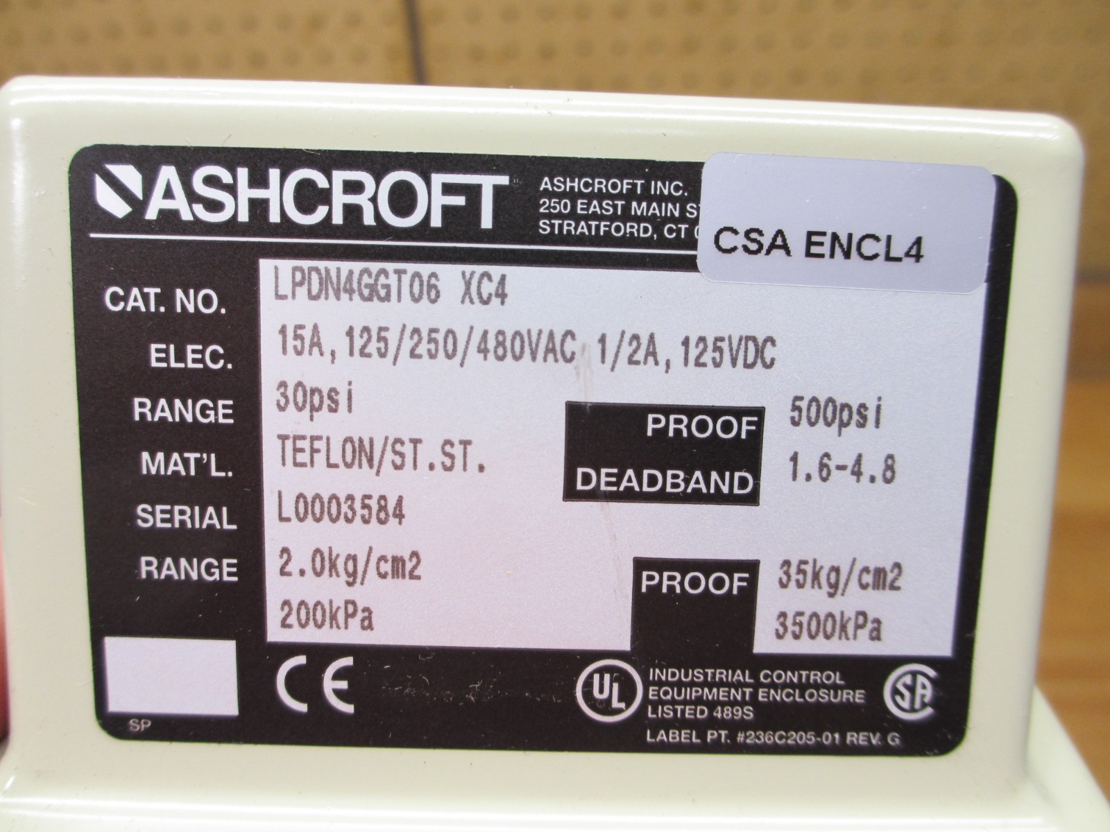 Ashcroft LPDN4GGT06 XC4 *NEW* Pressure Switch 30psi