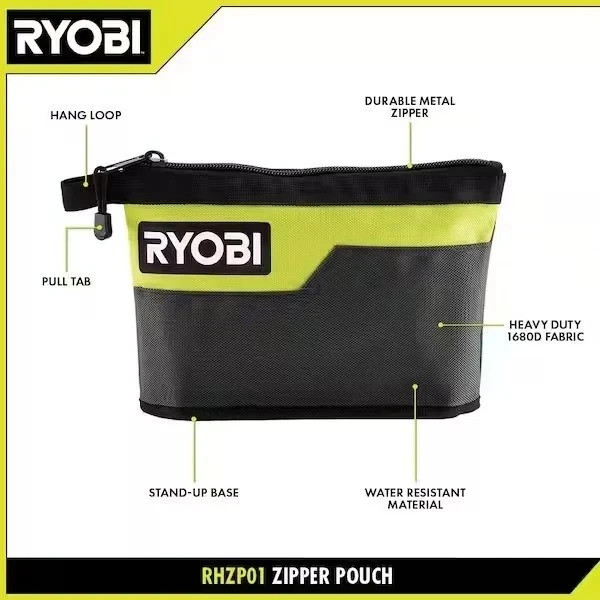 Ryobi Waterproof 12 In. Zipper Utility Pouch for Tools, Multi-Purpose Bag