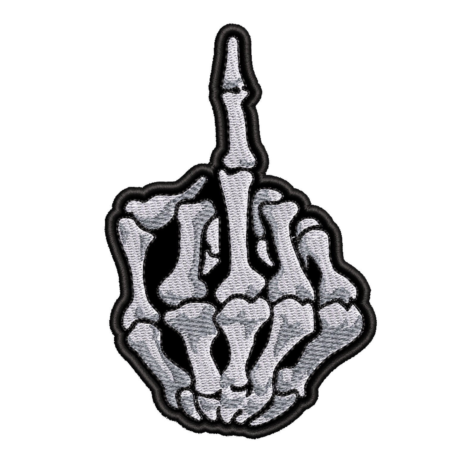 Middle Finger Patch Skull Bone Skeleton Hand Embroidered DIY Iron On Biker MC