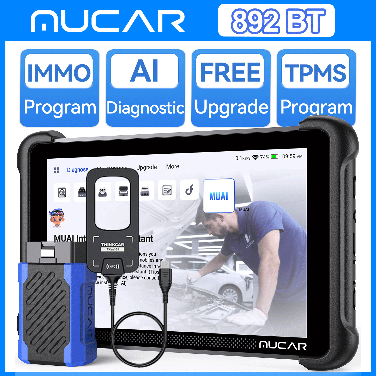 MUCAR 892BT + Thinkcar TKEY101 Key Programming Tool ECU Coding Scanner Full Scan