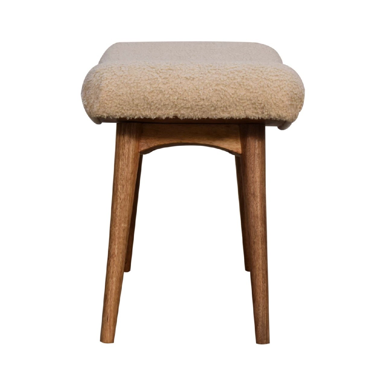 Curved Upholstered Bench with Natural Wood Base
