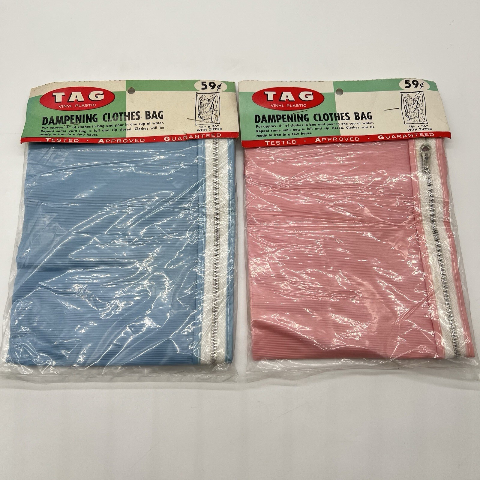 VTG 1960s Lot of 2 Dampening Bags for Ironing TAG 18" X 36" Zippered Bags