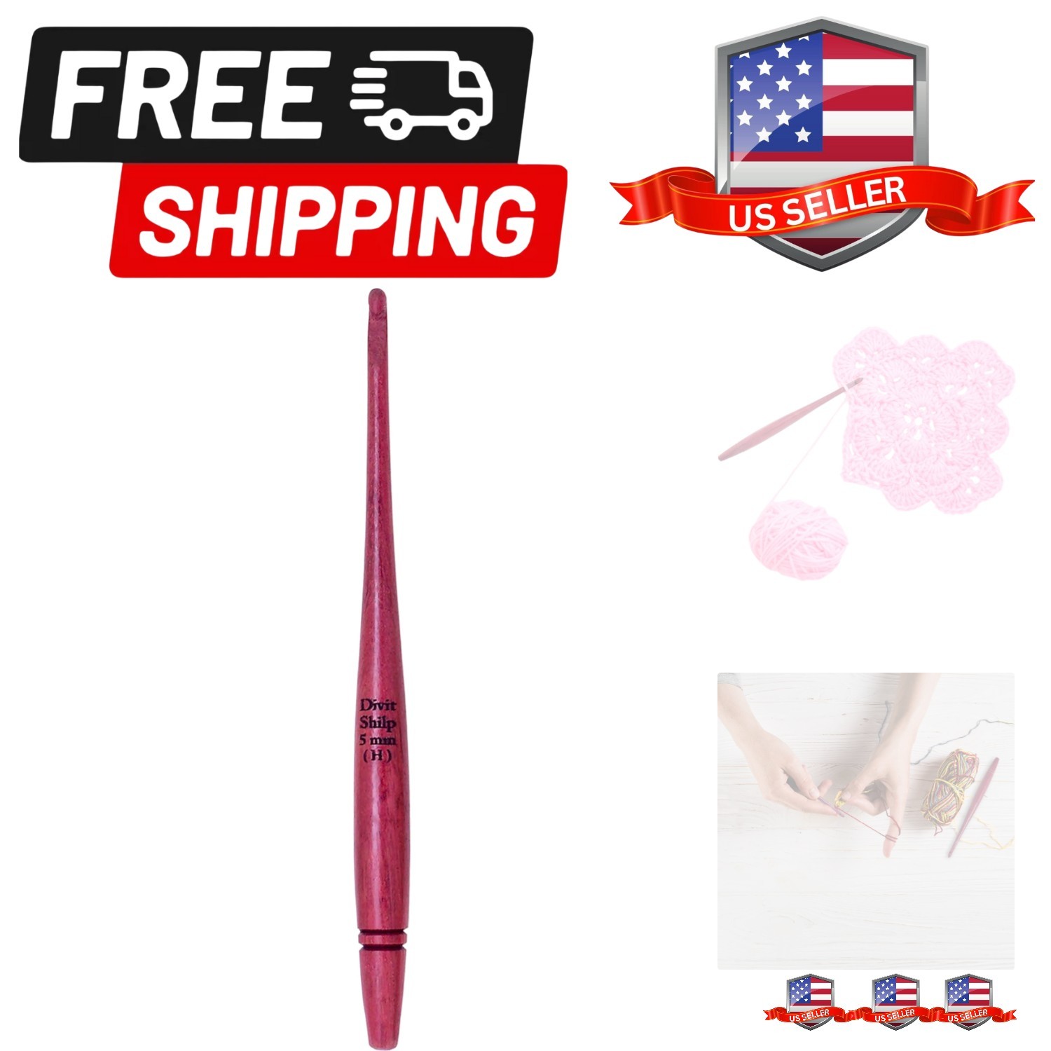 Streamline Ergonomic Handle Crochet Hooks | Handcrafted 7’’ Purpleheart Wood ...