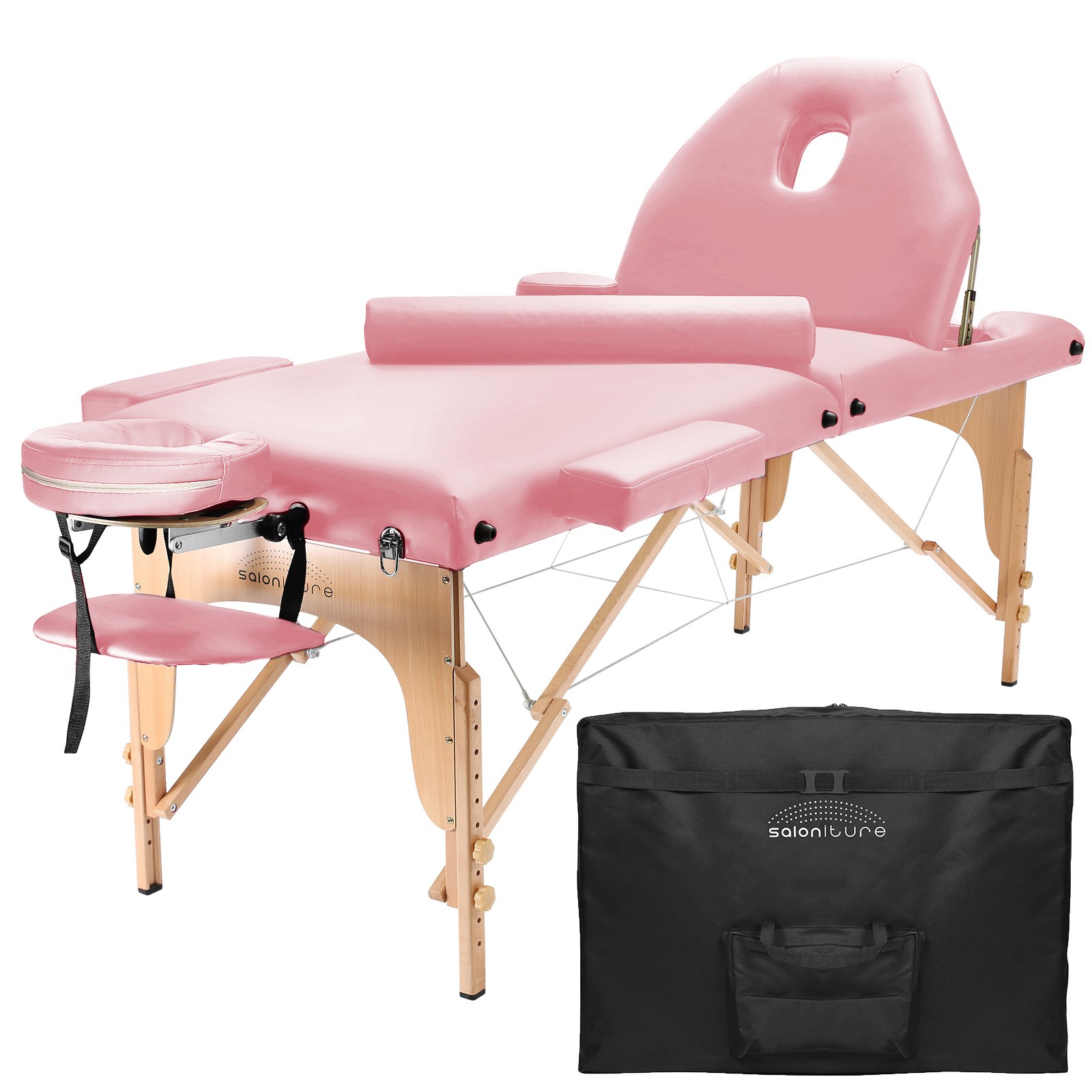 Portable Pink Massage Table with Bolster and Tilt Backrest