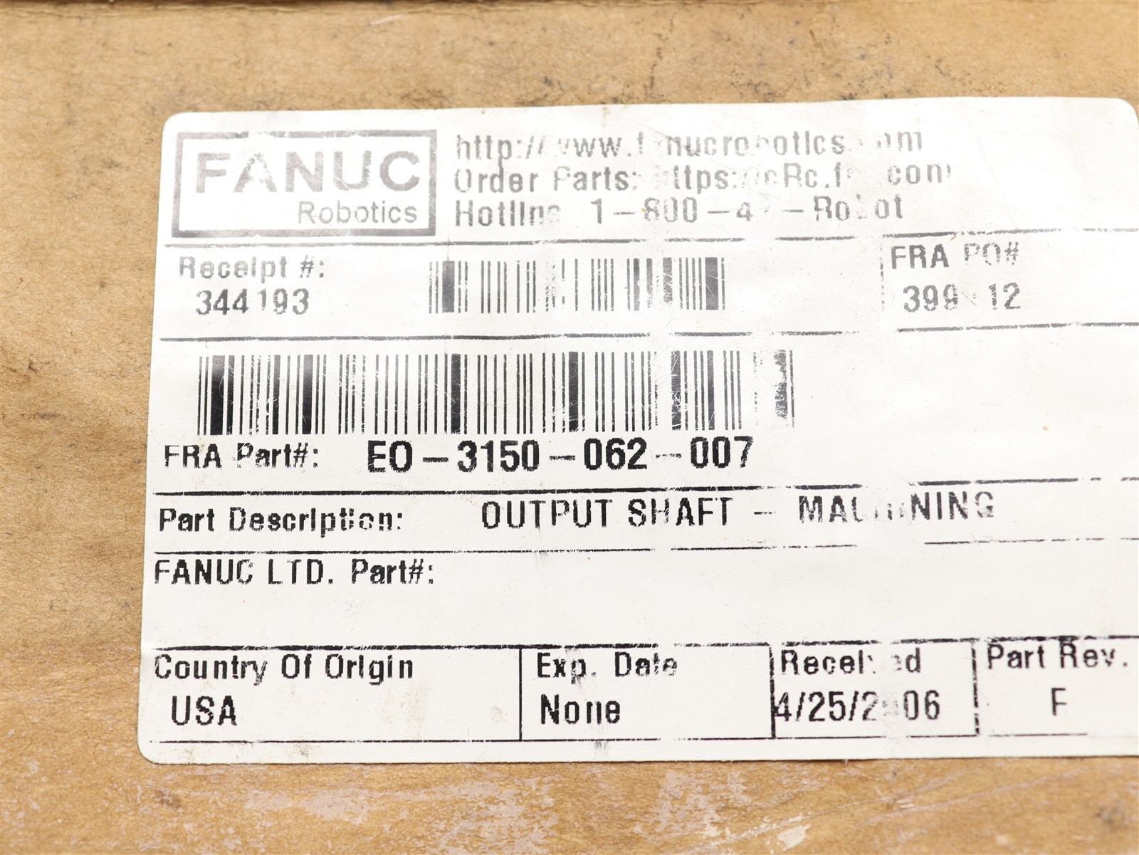 FANUC OUTPUT SHAFT EO-3150-062-007