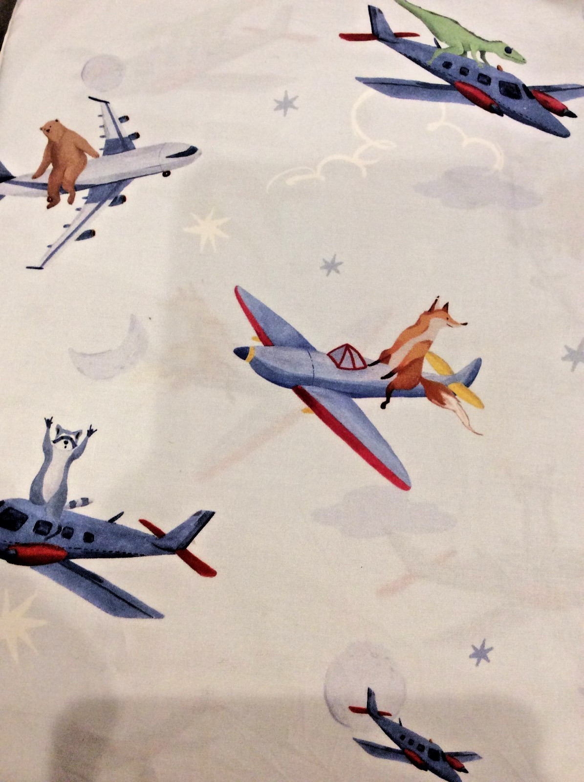 Pottery Barn Kids Organic Animal Airplanes Multi Full Sheets NEW Sample Cotton
