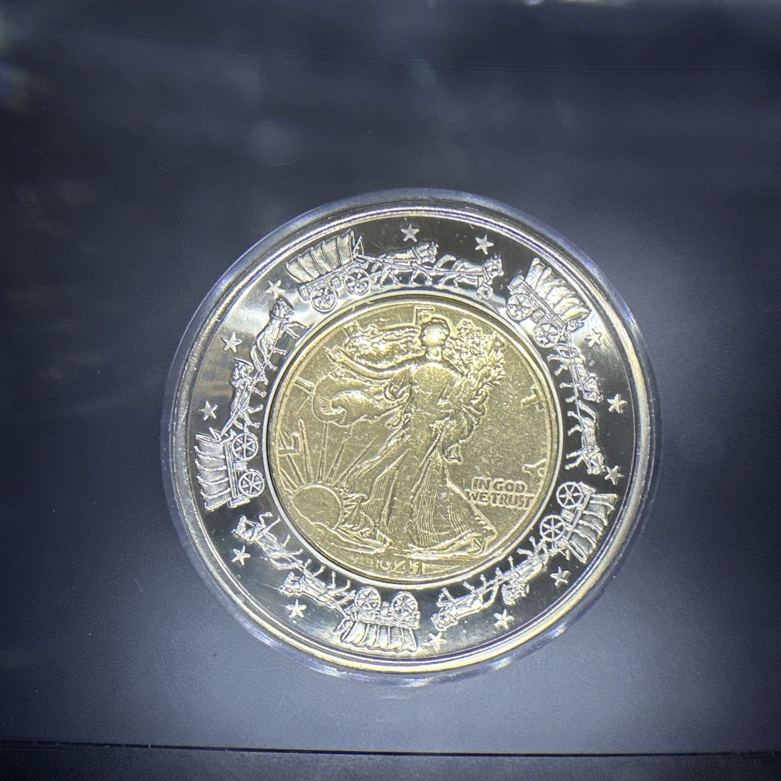 1941 Gold Gilded Walking Liberty Half Dollar In Stagecoach Silver base. Rare!