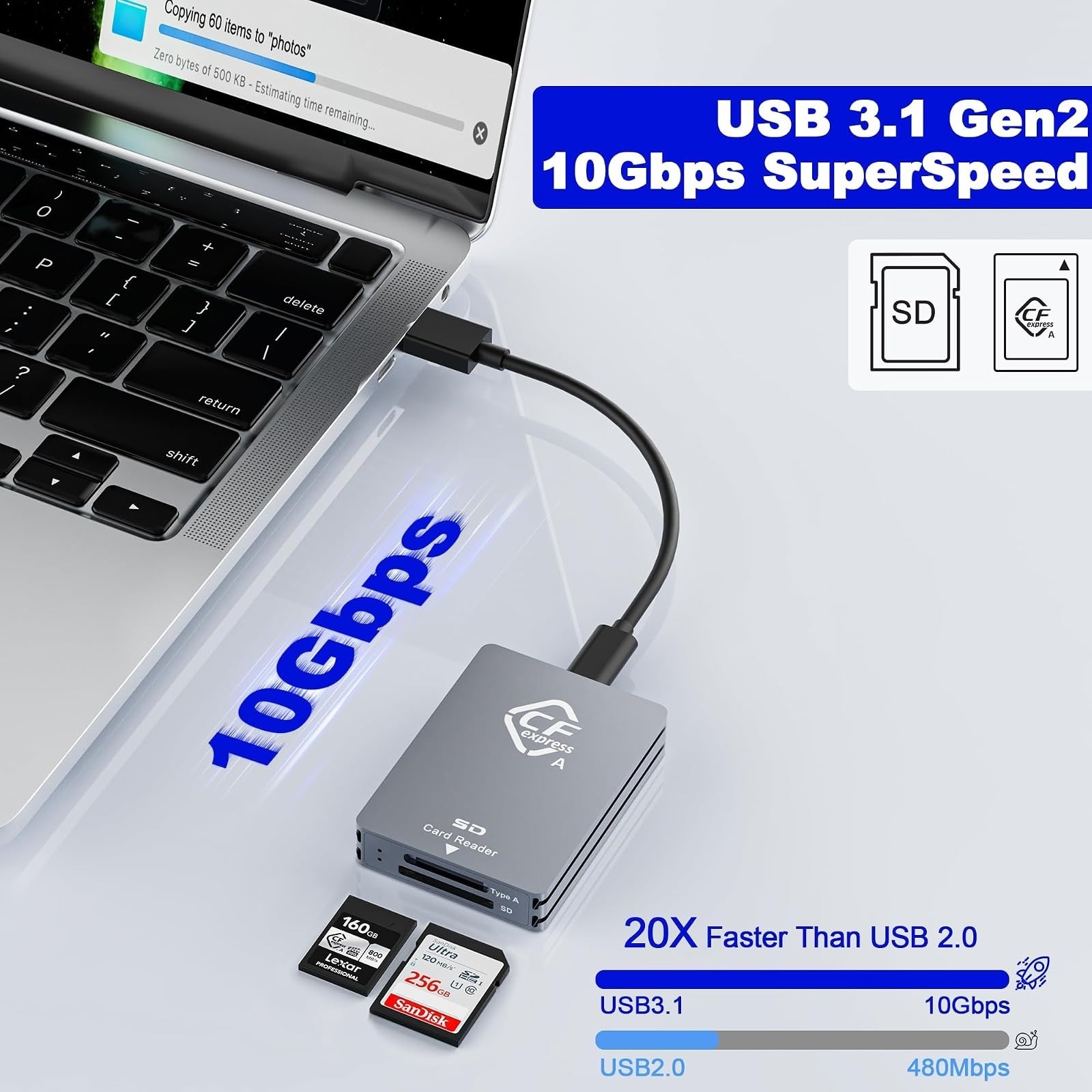 CFexpress Type A/SD Dual Slot Card Reader USB-C 10Gbps