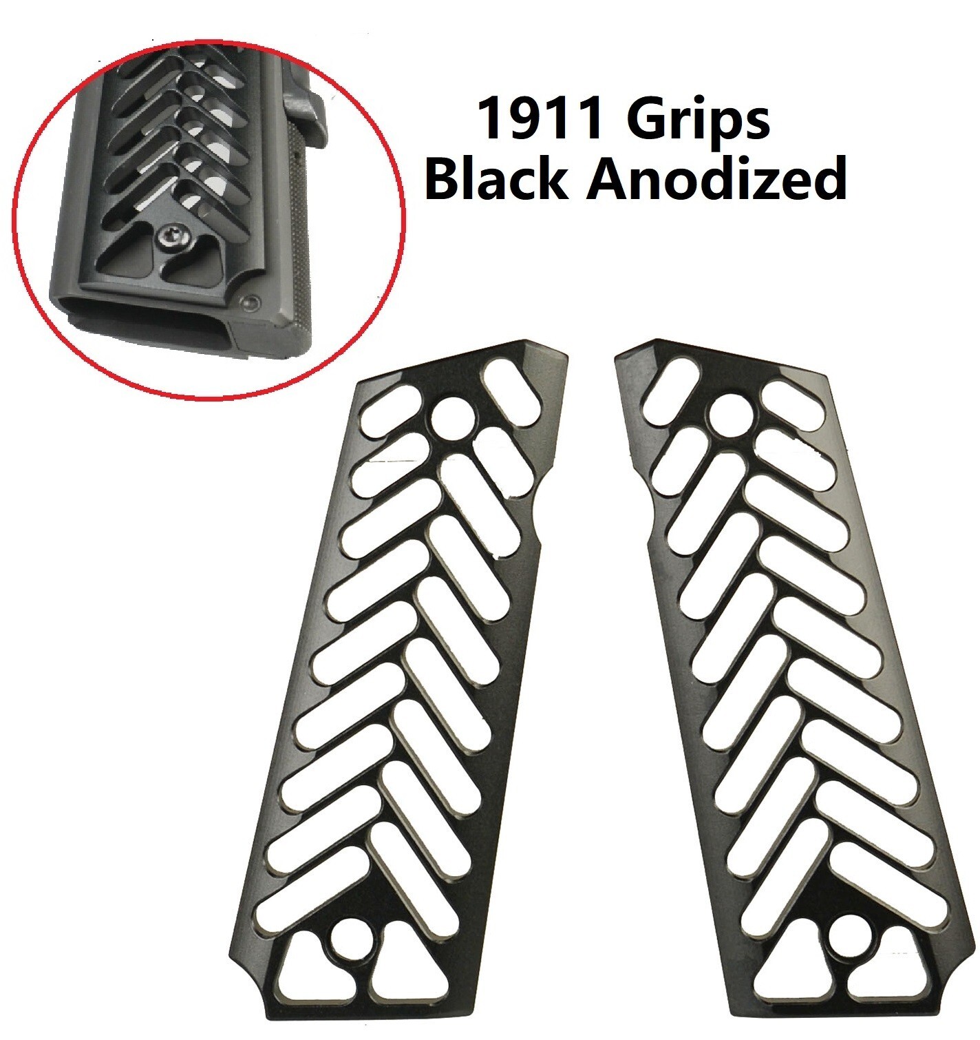 Aluminum Anodized Black Skeleton 1911 Grips Fit Gov/Clones Full Size