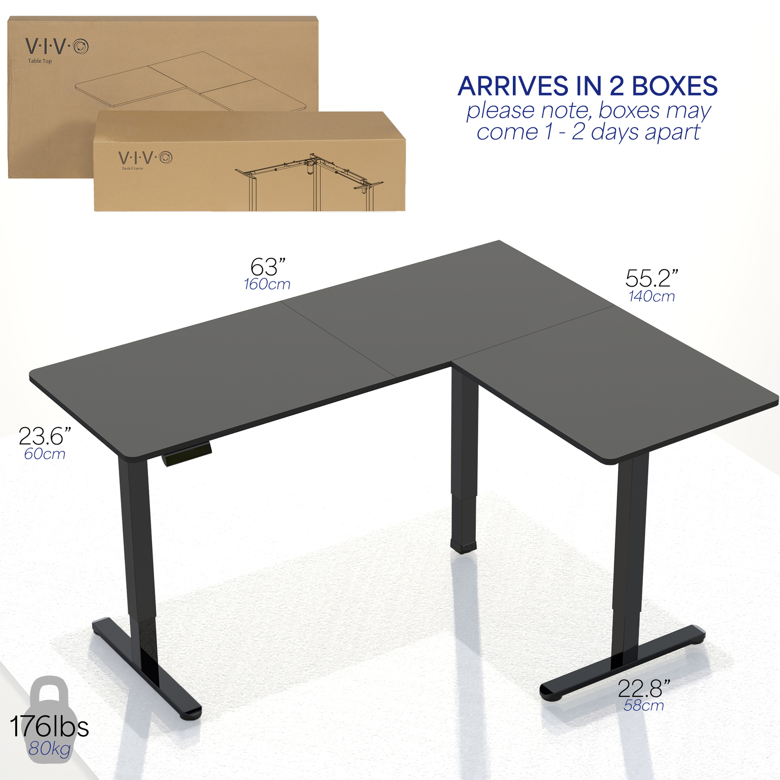 VIVO White / Gray Electric 63" x 55" Corner Desk, L-Shaped Workstation