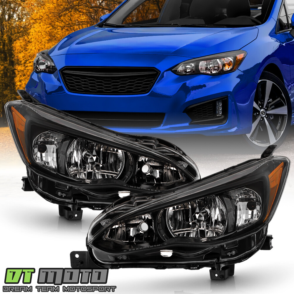 <BLACK Headlight>For 2017-2022 Subaru Impreza 18-23 Crosstrek Halogen Left+Right