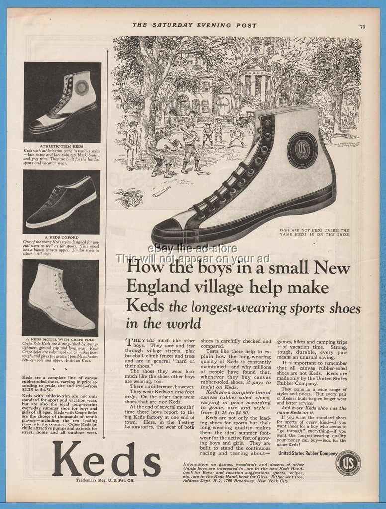 1924 Keds United States Rubber Shoes Footwear Sneakers New England Baseball Ad