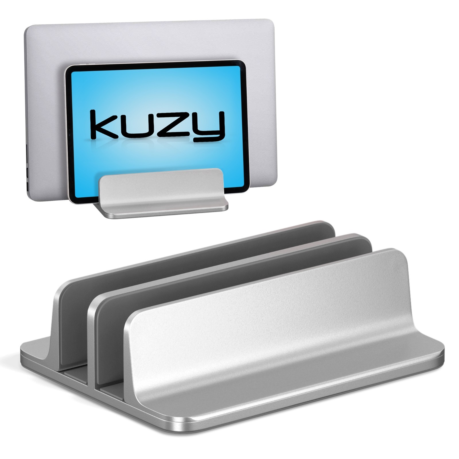 Vertical Laptop Stand Adjustable Dual Slot, MacBook Stand Holder Desk - Silver