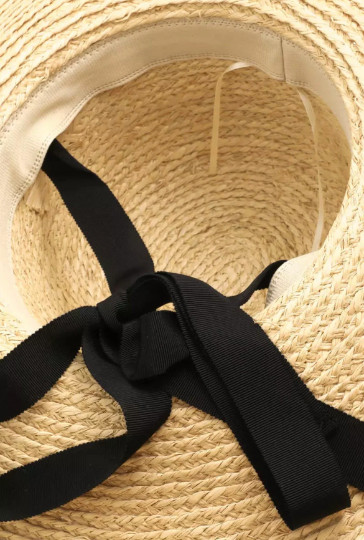 Womens Sun Straw Hat Wide Dome Brim Summer Hat with Black Ribbon Ties