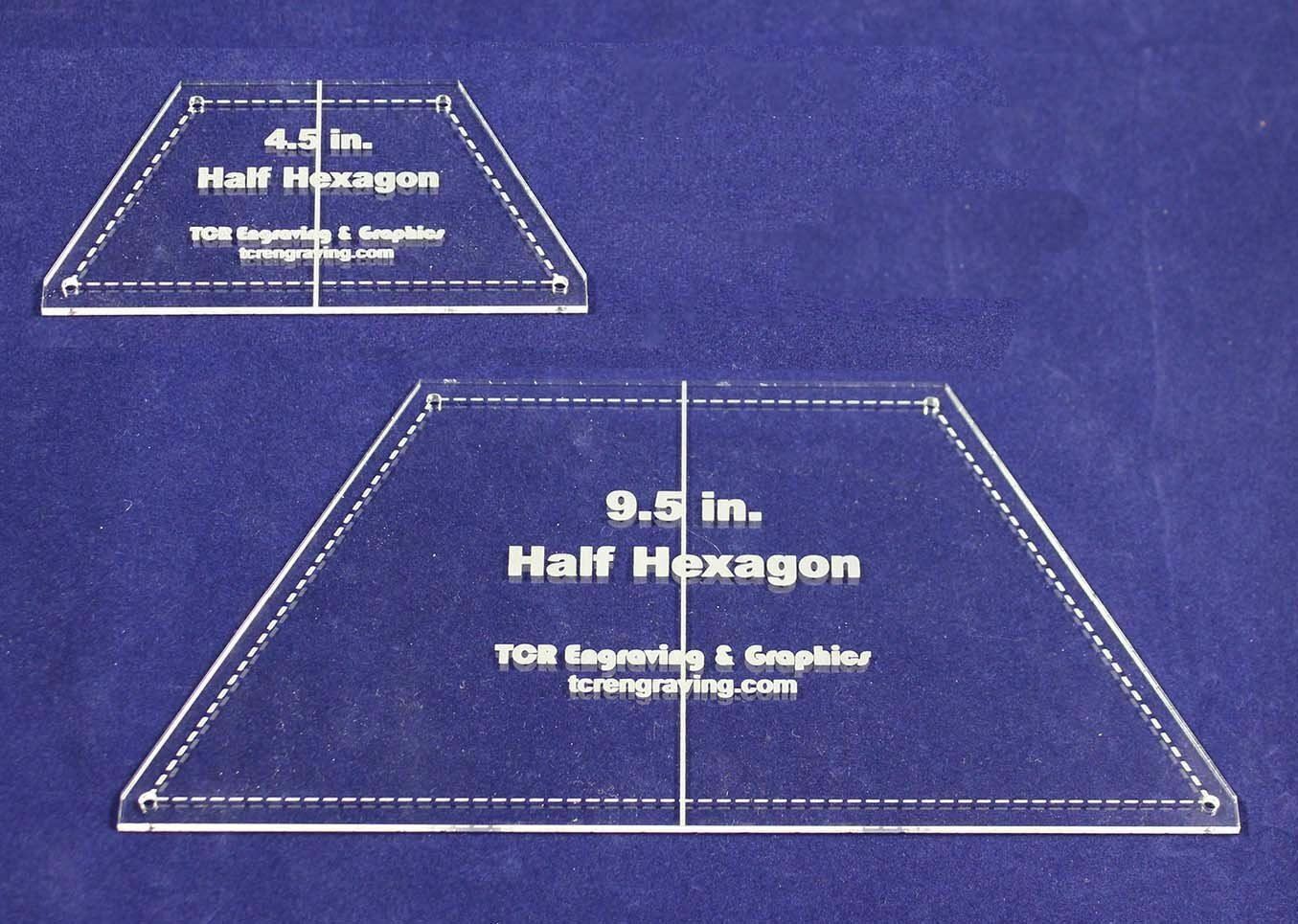 Half Hexagon Quilt Templates 4.5" & 9.5" - Clear w/ Center Guideline & Guideline
