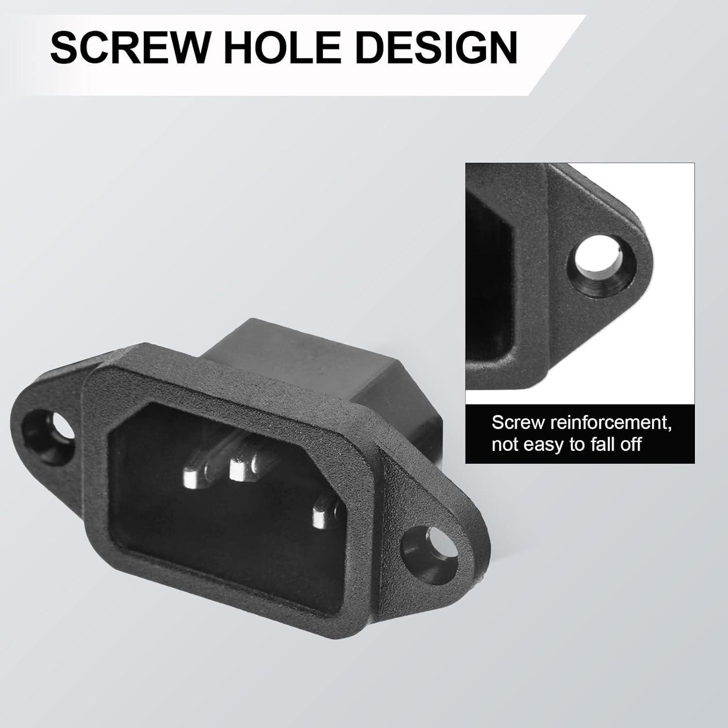 Qteatak 3 Pack Screw Mount 3 Pins Inlet Power Plug Socket Iec320 C14 Ac Black