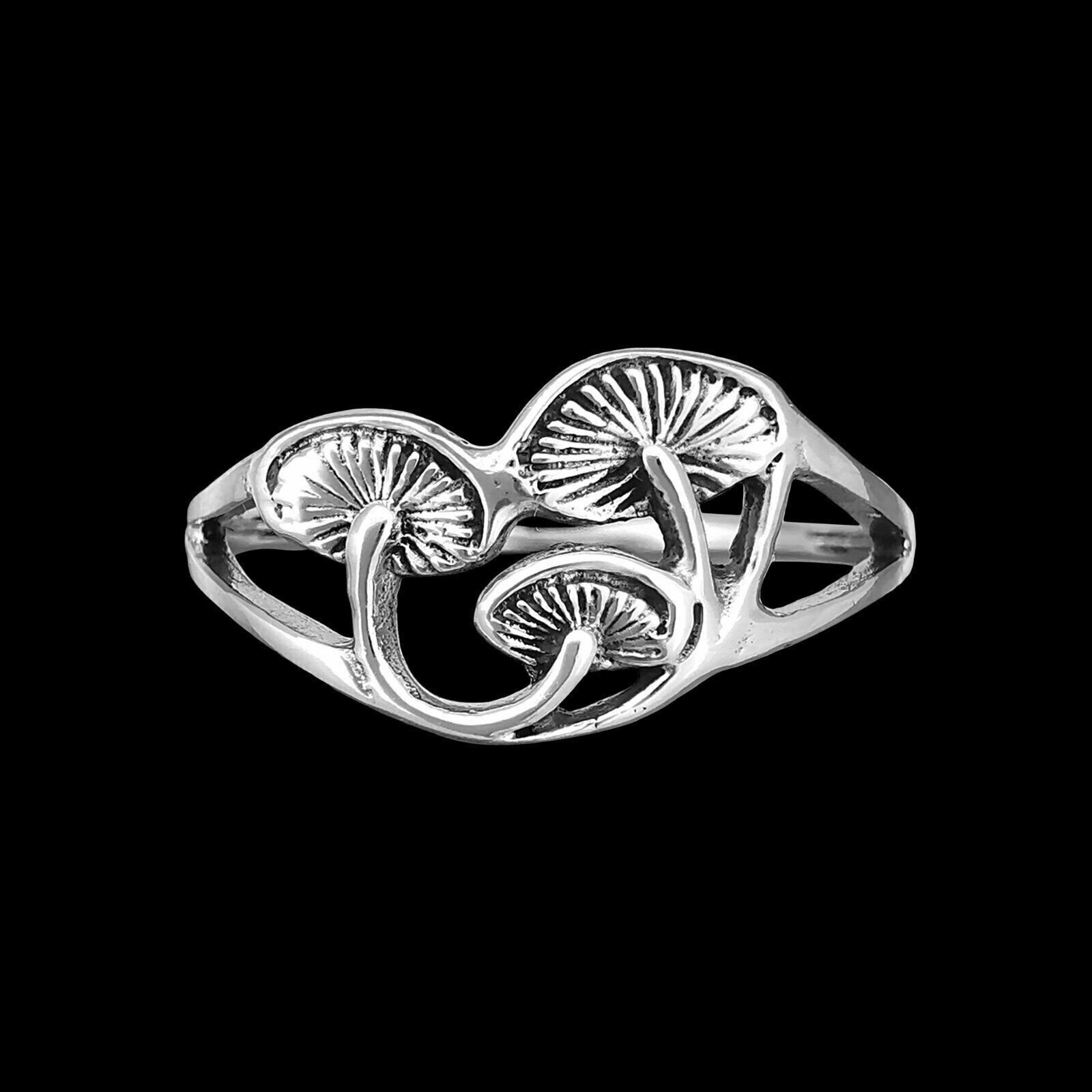 925 Sterling Silver Mushroom Ring, Shroom Toadstool Band, Fungi Mycelium...