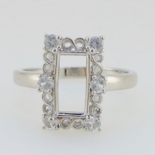 Sterling Silver Semi Mount Ring Setting Emerald OCT 10x6mm Art Deco Style