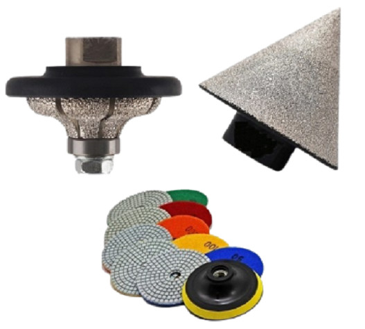 Granite Edge Profiling & Polishing Kit F25 Router Bit Chamfer Tool Diamond Pads
