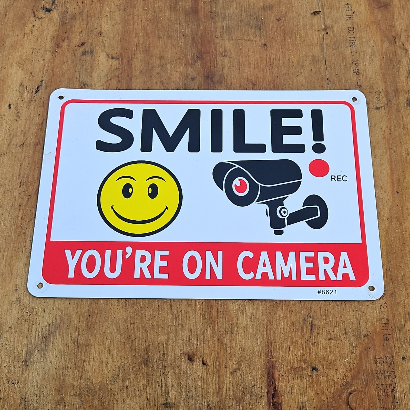 Weather-Resistant Metal Security Sign Smile You're On Camera