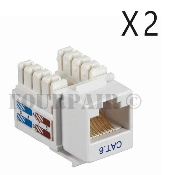 2 Pack Lot - CAT6 Network RJ45 110 Punch Down Keystone Snap-In Jack - White